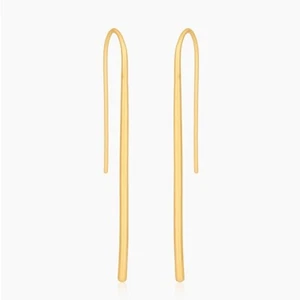 925 Sterling Silver Gold Plated Dangling Long Bar Earrings Handmade Unique Gift - Picture 1 of 6