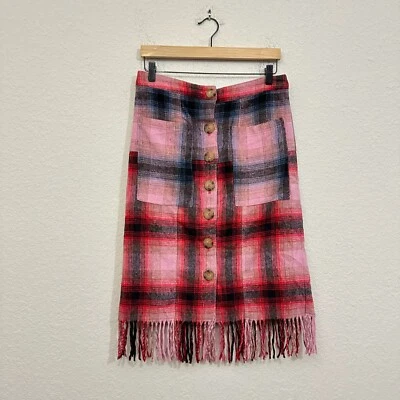 Minifalda de franela ANTHROPOLOGIE MAEVE talla 10 rosa combo flecos a cuadros occidental Foto 1 de 4
