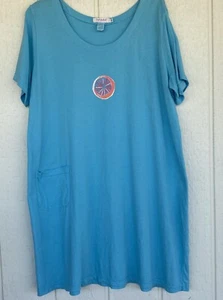 LN FRESH PRODUCE 2X Tahiti Blue Turquoise Patch Pocket SS Cotton Dress - Picture 1 of 3