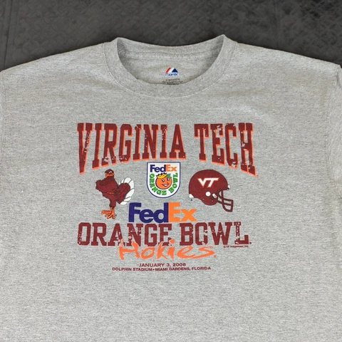 Virginia Tech Hokies Shirt Majestic Fedex Orange Bowl Short Sleeve Gray Men XL Cover