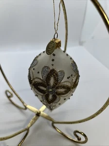 Pier 1 Weihnachten Blumen Ornament Träne Tropfen bemalt Milchglas Strass 5,5" - Bild 1 von 18