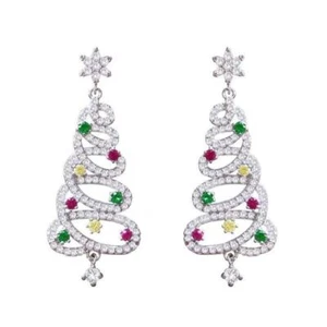 Fashion Women Rhinestone Christmas Tree Earrings Jewelry Holiday Christmas Gift - Picture 1 of 8