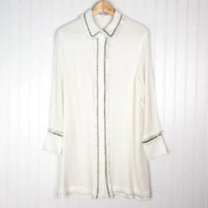 Elliott White Small Dress Black Gold Embroidery Fringe Long Sleeve Womens - Picture 1 of 4