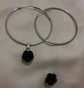 Orecchini cerchio donna ciondolo a forma di rosa orecchino per doppio buco bijou - Foto 1 di 8