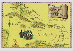 Postcard:  Old Map: West Indies and the Caribbeans - Picture 1 of 2