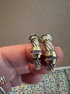 Vintage David Yurman 925 Silver/14 kit. Gold Hoops 10.2 Grams - Picture 1 of 8