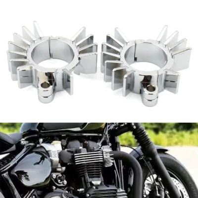 2x Silver Exhaust Head Heat Sink Cooling Fin Clamps For Street Twin Bobber T120 - Image 1 of 4