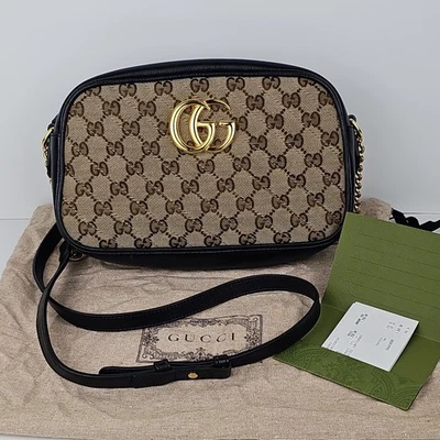 Gucci Gg Marmont Small Camera Bag Shoulder Crossbody Chain Quilted Canvas Leathe - Image 1 of 4