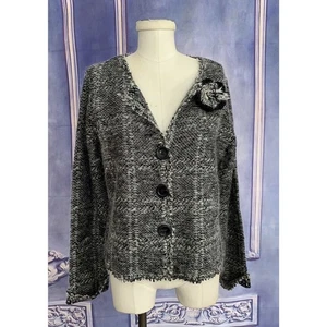 Anthropology Curio Sweater Women Extra Large Black White Wool Blend Cardigan - Picture 1 of 16