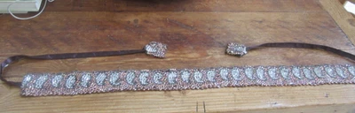 Indian Embroidered Beaded Sequin Adjustable East Indian Brown Copper Pink Belt - Image 1 of 4