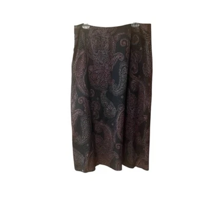 Talbots Vintage Paisley Silk Wool A Line Midi Skirt - Image 1 of 4