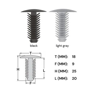 GABEX-SHOP 25x Verkleidung Clips Befestigung Panel Halter UNIVERSAL 9 mm Kopf 18 mm schwarz