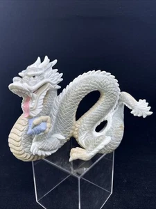 Yoshimi K Foo Dragon Porcelain Figurine Gray & White Sphere Japan 11” Long Vtg - Picture 1 of 10