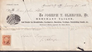 1867 Rechnung mit Erlösmarke Joseph T Sleeper Kaufmann Schneider Concord NH - Bild 1 von 2