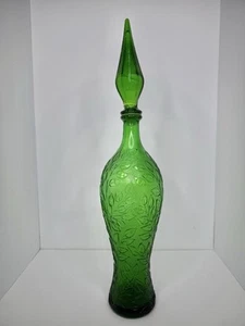 HTF Vintage MCM Stelvia Empoli Leaf Decanter 21.5” Emerald Green W/stopper - Picture 1 of 5