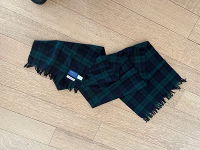 Pendleton Reloj Negro Tartán Lana Virgen en Verde Azul Marino Cuadros Hecho en EE. UU. 60" X 13" Foto 1 de 4