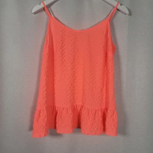 Lilly Pulitzer Coral Tank Top Peplum Ruffle Textured Neon Pink Women's Size S - Picture 1 of 3