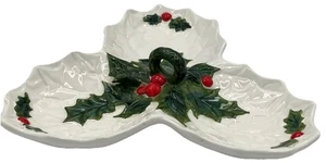 Vintage Lefton Stechpalme geteilt Schale Weihnachten rot grün gestempelt 6059 1970/71 - Bild 1 von 5