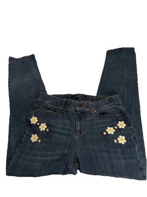 Talbots Womens 4 Simply Flattering 5 Pocket Straight Floral Appliqué  Jeans - Image 1 of 4