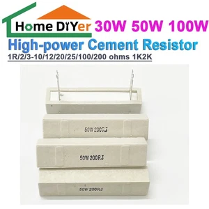 30W 50W 100W Hochleistungs-Zementwiderstand 1R/2/3-10/12/20/25/100/200 Ohm 1K2K - Picture 1 of 8