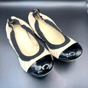 J. Crew Size 8 Black & Beige Leather Ballet Flats Made In Italy - Picture 1 of 10