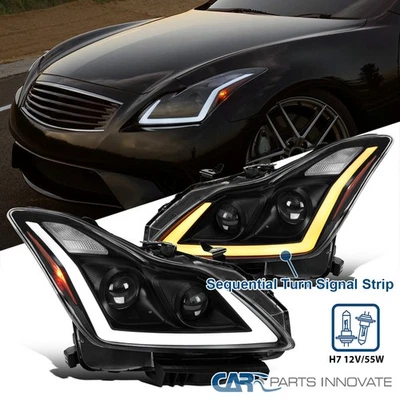 Fits Black 2008-2015 Infiniti G37 Q60 Coupe Projector Headlights LED Switchback - Image 1 of 4