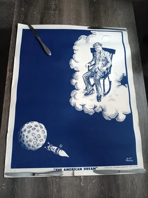 Vintage Blacklight Poster JFK The American Dream Man On Moon 1960s Space NASA - Image 1 of 4
