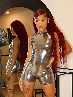 Romper Playsuit, Clubweare, Festival ... Shiny Silber, Size. S,M,L. - Bild 1 von 4