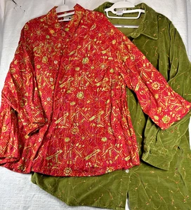 2 Camicia/Giacca Donna 2X Ricamata Territorio Avanti Viaggio Cotone Velluto - Foto 1 di 24