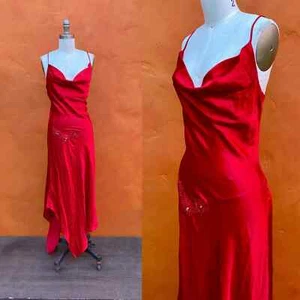 Vintage 1930s 1940s style bias cut Dress. Red satin pinup cocktail party sexy - Picture 1 of 6