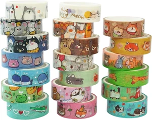 20 Rolls Cute Washi Tape Set Gold Embellishment Kawaii Pets Decorative Masking T - Picture 1 of 12