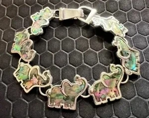 Elephant Bracelet with Green Abalone Stones 18K White Gold Plated - Picture 1 of 3
