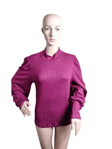 Anthropologie Eri + Ali Sweater Womens Large Burgundy Cabincore Cozycore Ribbed - Picture 1 of 14