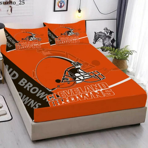 Cleveland Browns 3PCS Fitted Sheet Mattress Cover Bed Sheets Pillowcase Set Gift Cover