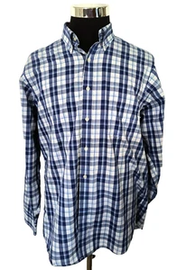 IZOD Shirt Mens Size 16-16.5/34-35 Blue White Plaid Classic Fit Button Front - Picture 1 of 17