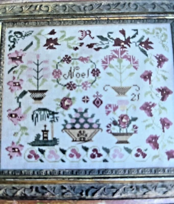 Christmas Primitive YE OLDE NOEL Cross Stitch Pattern Sampler Floral Repro - Image 1 of 4