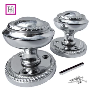 Door Knobs Chrome Interior Mortice Georgian Rope 63mm Diameter Rose 50mm Knob D7 - Picture 1 of 9