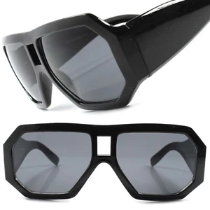 Retro Futuristic Hip Hop Thick Black Frame Mens Womens Fashion Square Sunglasses - Picture 1 of 4