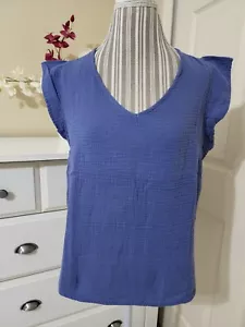 Three Dots Ladies Periwinkle 100% Cotton Double Gauze V-Neck Top & Shorts sz.S/M - Picture 1 of 18