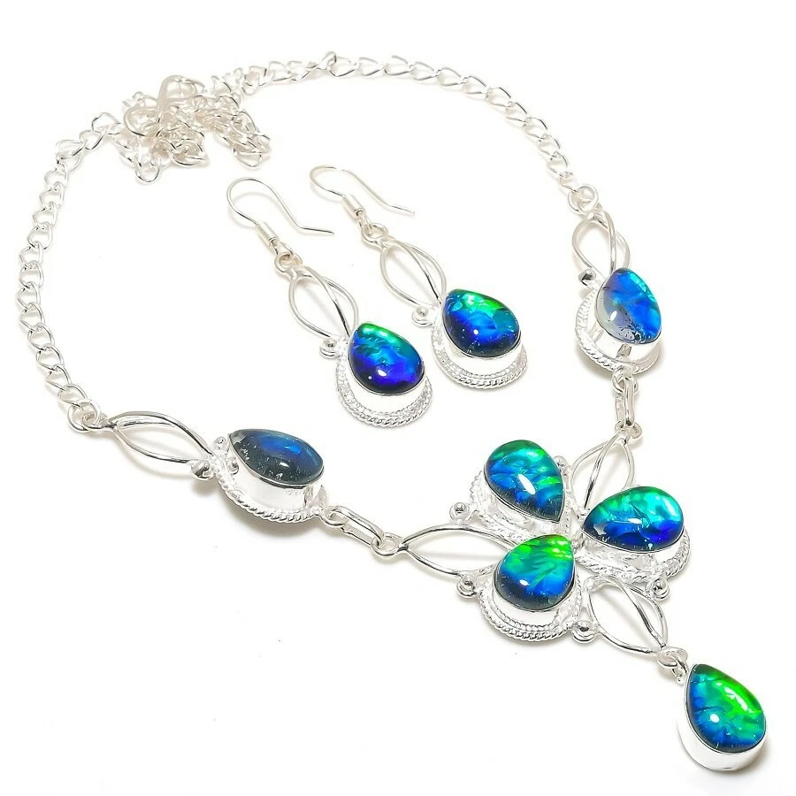Ювелирные ожерелья ручной работы из стерлингового серебра 925 пробы с тройным опалом и драгоценными камнями размер 18 дюймов - Изображение 1 из 1