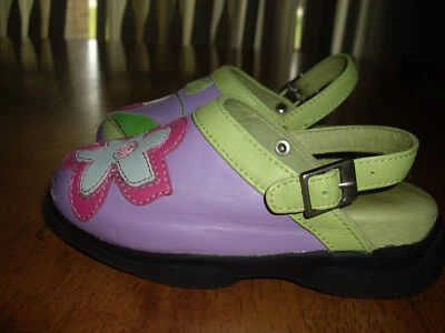 GUC Girls Size 27 US Size10 VTG Hanna Andersson Leather Clogs Shoes Flowers - Image 1 of 4