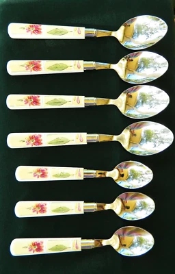 RARO CUBIERTOS GIBSON DE COLECCIÓN 7 CUCHARAS TSP TBSP PLÁSTICO MANGO FLORAL DIFÍCIL DE ENCONTRAR Foto 1 de 4