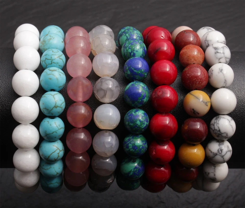 Edelstein Kugel Armband 10 mm Stretch Armbänder mehrere Längen  Steinschatz - Bild 1 von 1