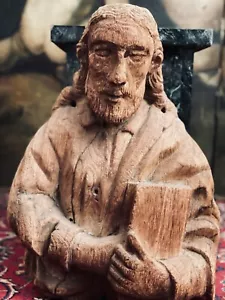 ANTIQUE CARVED WOOD FRAGMENT BUST SANTOS FIGURE SAINT IGNATIUS OF LOYOLA 17TH C - Picture 1 of 19