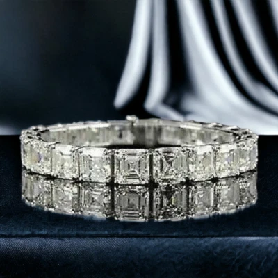 Asscher Cut Lab created Diamond Unisex Bracelet in Genuine 925 Sterling Silver. - Image 1 of 4