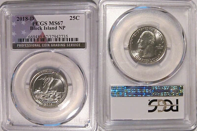 2018 D Block Island NP Quarter 25c PCGS MS67 USA Flag - Image 1 of 2