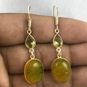 925 Sterling Silver Onyx & Citrine Silver/ Gold / Rose Gold Plated Earrings - Picture 1 of 10