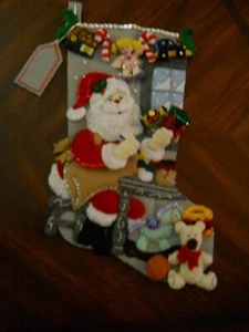 Bucilla "In The Workshop" Handmade Felt Applique Christmas Stocking~ Completed ~ - Picture 1 of 5