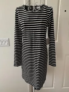 Abito donna 1.STATE nero bianco a righe manica lunga zip posteriore taglia S - Foto 1 di 12