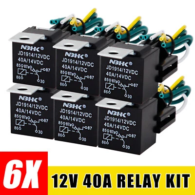 Relé automotriz de 5 pines 12 V 40 A 6 piezas 16 AWG con arnés juego de enchufes interruptor para automóvil Foto 1 de 4
